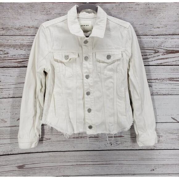 Blank NYC Women's Raw Hem Distressed Crop Denim Jacket Size Small - Picture 1 of 13